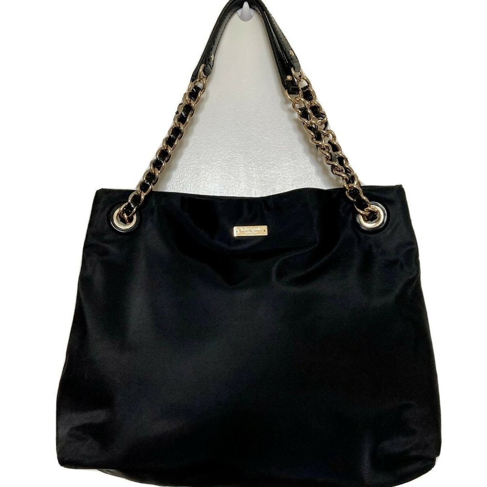 Kate Spade Black Nylon Purse w/ Chain and Patent Leather Straps
